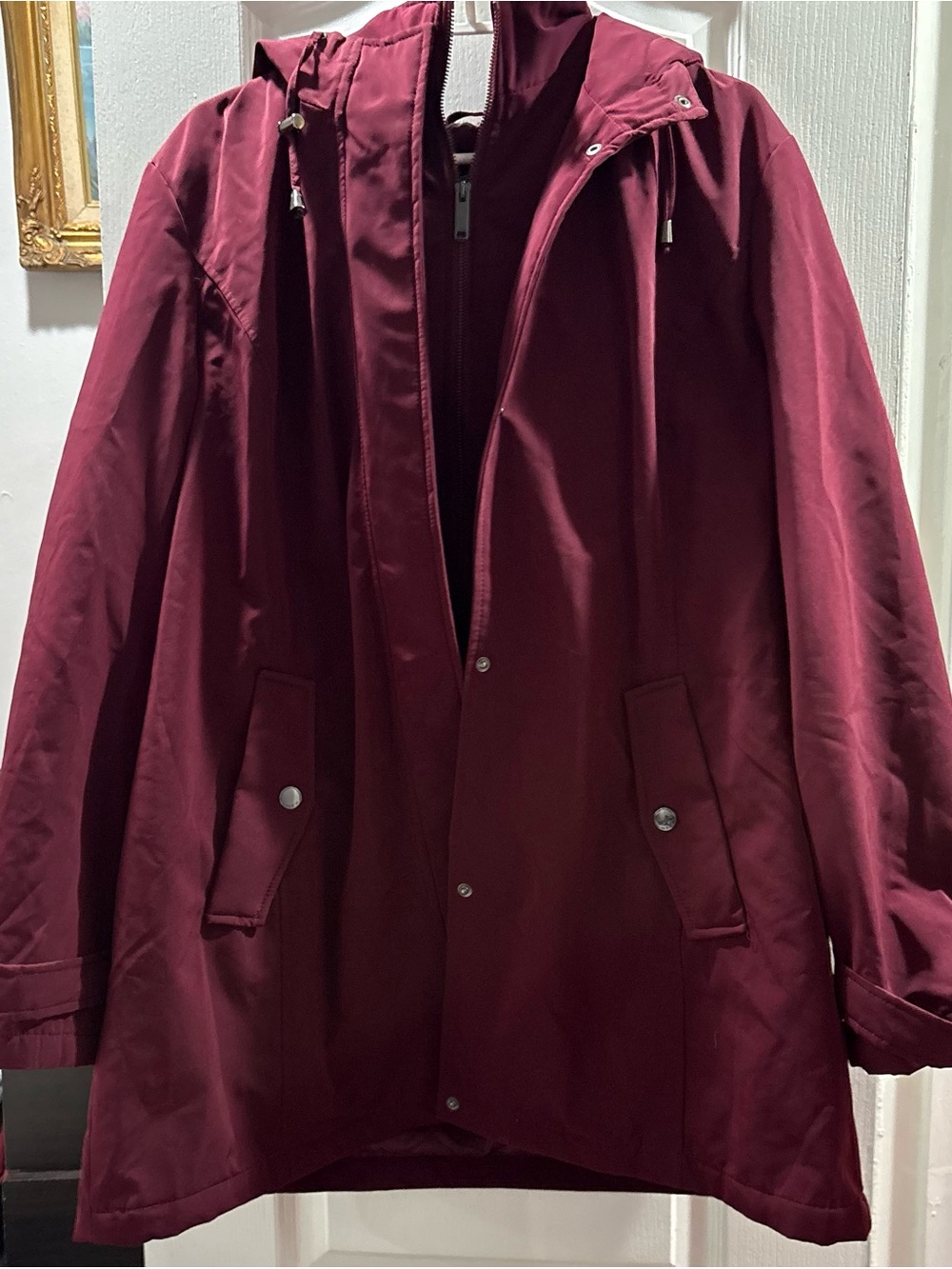 Women's Burgundy Hooded Raincoat - Lightweight Water-Resistant Jacket